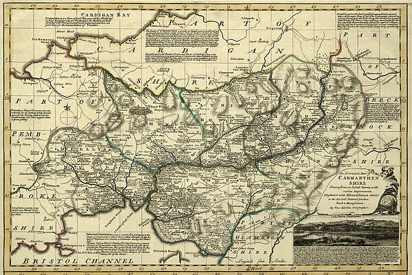 County Map of Camarthenshire, Wales, c. 1777