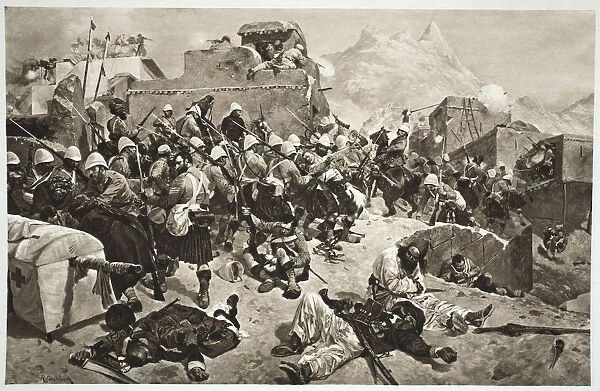 92nd Highlanders and 2nd Gurkhas storming Gaudi Mullah Sahibdad, Afghanistan, 1901