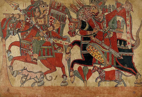 Abhimanyu Hunting, Scene from the Story of the Marriage of Abhimanyu and Vatsala... c1850. Creator: Unknown