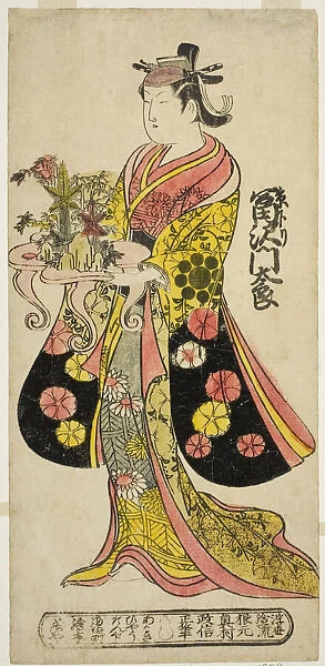 The Actor Tomizawa Montaro I as Miyako no Mae in the play 'Izu Genji Horai Yakata, 'perfor... 1736. Creator: Okumura Masanobu