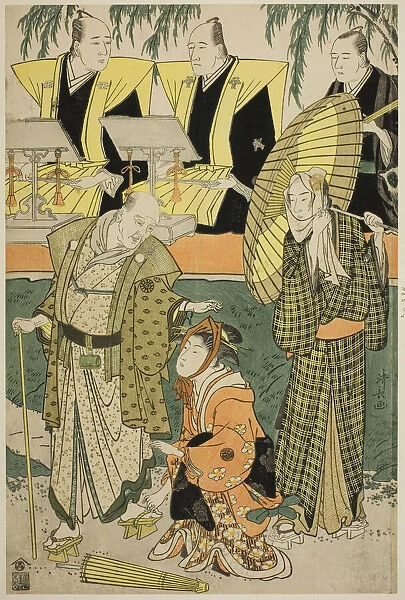 The Actors Bando Matakuro IV as Chubei, Osagawa Tsuneyo II as Umegawa, and Nakamura Katsug... 1783. Creator: Torii Kiyonaga