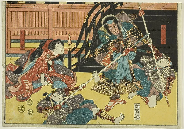 Actors as Fukashichi and Omiwa from the play 'Imoseyama, ' from an untitled series of... 1852. Creator: Utagawa Kunisada. Actors as Fukashichi and Omiwa from the play 'Imoseyama, ' from an untitled series of... 1852