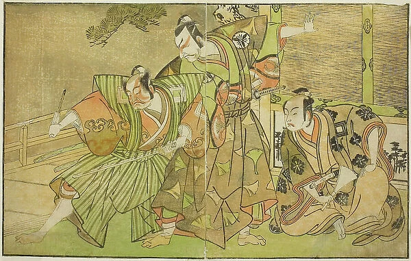 The Actors Ichikawa Komazo II as Minamoto no Yorimasa (right), Matsumoto Koshiro II as... c. 1772. Creator: Shunsho