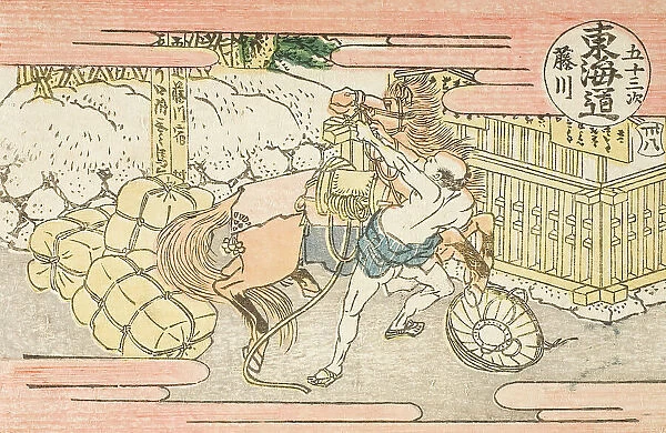 Akasaka (numbered 37); 'Fujikawa (numbered 38)' (image 3 of 4), c1802. Creator: Hokusai. Akasaka (numbered 37); 'Fujikawa (numbered 38)' (image 3 of 4), c1802. Creator: Hokusai