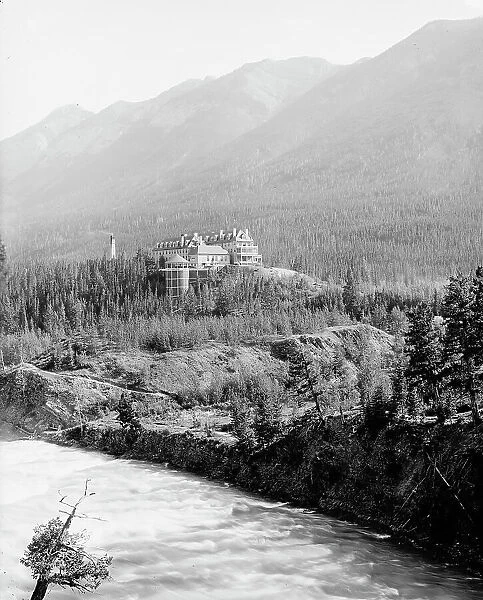 Alberta, Banff Springs Hotel & Bow River, Canadian National Park, Canada, between 1900 and 1910. Creator: Unknown. Alberta, Banff Springs Hotel & Bow River, Canadian National Park, Canada, between 1900 and 1910. Creator: Unknown