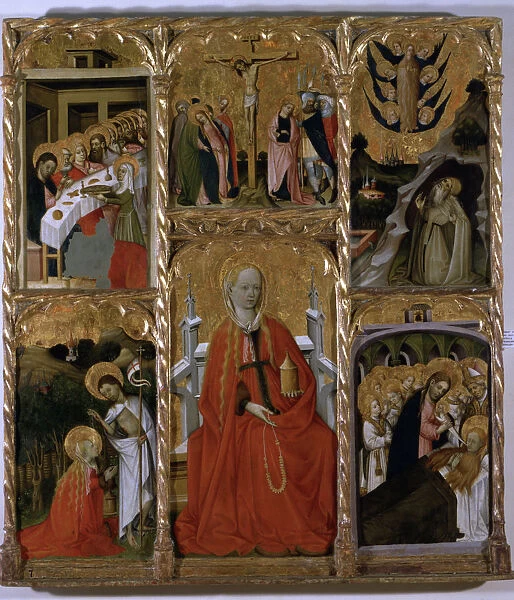 Altarpiece of Santa Maria Magdalena, colored painting in tempera on wood, representing
