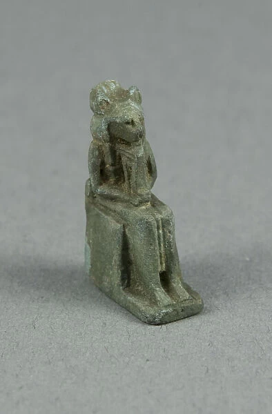 Amulet of a Seated Lion-headed Goddess Holding a Sistrum, possibly Bastet, Egypt, Third