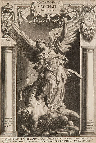 The Archangel Michael Defeating Satan, in a Niche, 1588 or later. Creator: Lucas Kilian