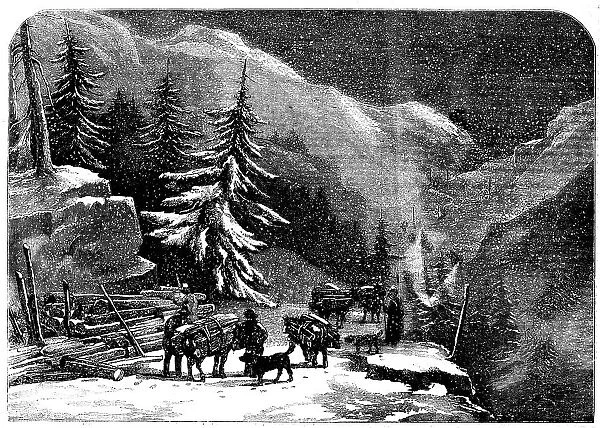 The Ascent of the Great St. Bernard - loading wood for the Hospice near St. Pierre, 1858. Creator: Unknown