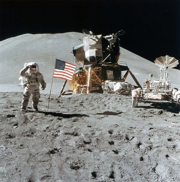 Astronaut James Irwin (1930-1991) gives a salute on the Moon, 1971. Artist: NASA