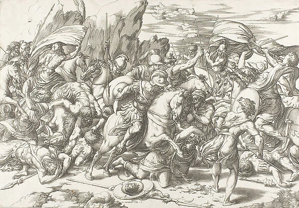 The Battle around the Shield and Lance, c.1527. Creators: Giovanni Jacopo Caraglio, Raphael