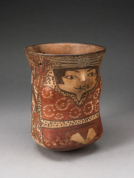Beaker in the Form of a Figure with Painted Standing Figures Holding Staffs, 180 B. C.  /  A. D