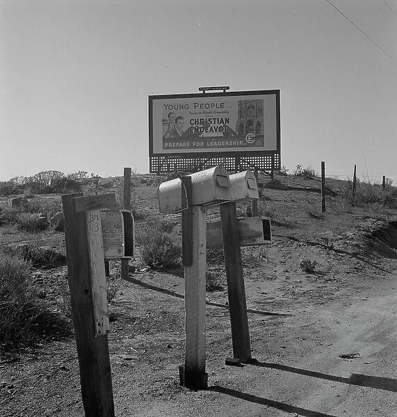 Billboard on U.S. Highway 99, California, 1937. Creator: Dorothea Lange