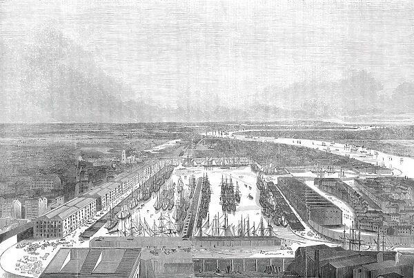 Birds eye view of the London Docks, 1845. Creator: Unknown