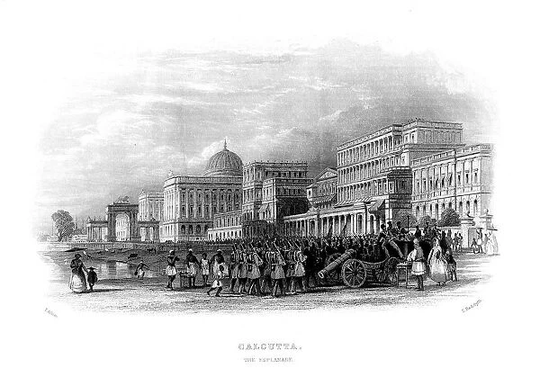 British troops parading on the esplanade, Calcutta, India, mid 19th century