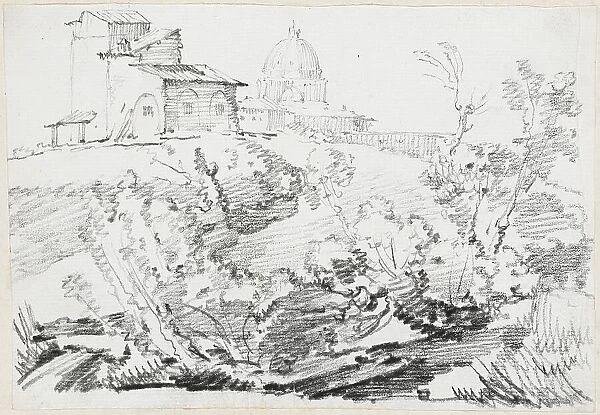 A Building on a Hill with Saint Peter's in the Distance, 1744 / 1750. Creator: Joseph-Marie Vien the Elder