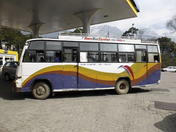 Bus in petrol station at Dharamshala Himachal Pradesh. Creator: Unknown