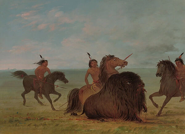 Camanchees Lancing a Buffalo Bull, 1861  /  1869. Creator: George Catlin