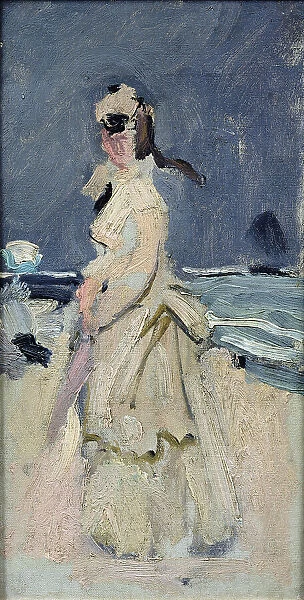 Camille on the beach, 1870. Creator: Monet, Claude (1840-1926)