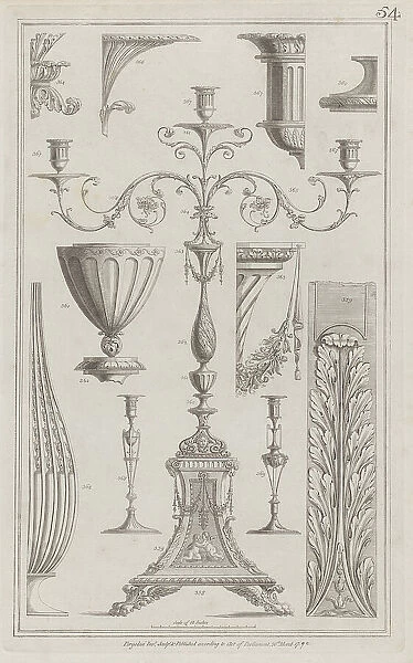 Candelabra, Vessels and Ornament, nos. 358-369 ('Designs for Various Ornaments, '... March 20, 1792. Creator: Michelangelo Pergolesi. Candelabra, Vessels and Ornament, nos. 358-369 ('Designs for Various Ornaments, '... March 20, 1792)