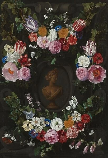 Cartouche Decorated with Swags and Sprays of Flowers, 1665. Creator: Jan Philips van Thielen