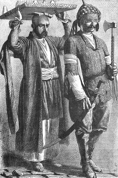 Caucasian Prince in Chain Armour, and attendant; The Caucasus, 1875. Creator: Unknown