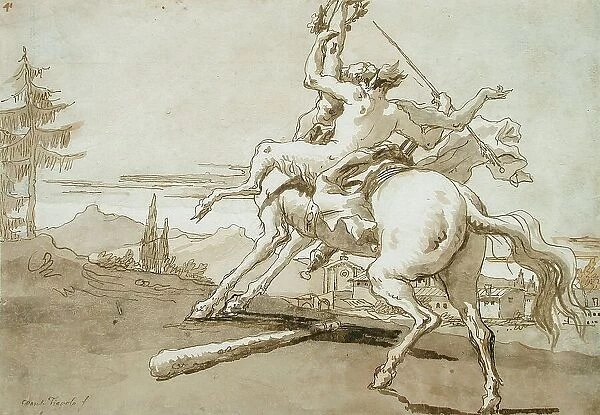 Centaur Arrested in Flight, a Female Faun on His Back, between c1759 and c1791. Creator: Giovanni Domenico Tiepolo