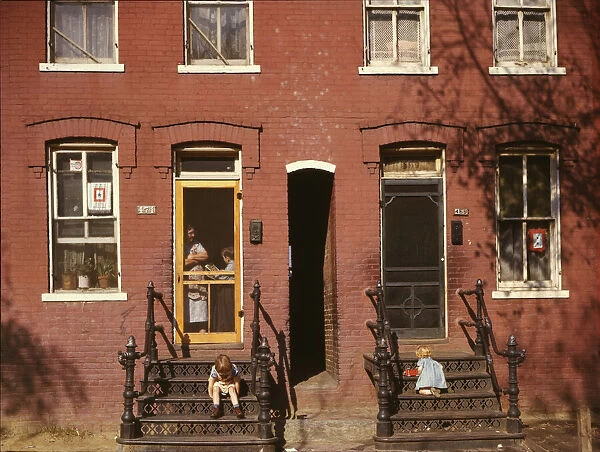 Children on row house steps, Washington, D. C. between 1941 and 1942. Creator: Louise Rosskam