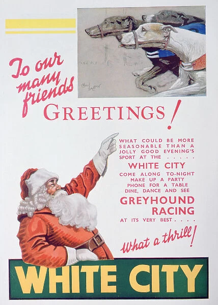 Christmas advert for the White City greyhound track, London, 1932