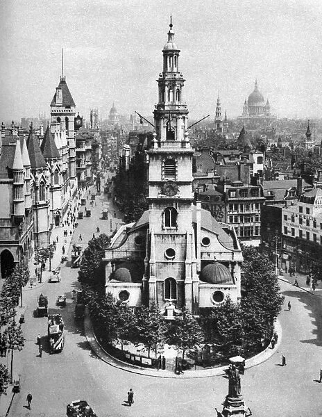 Church of St Clement Danes, the Strand and Fleet Street from Australia House, London, 1926-1927. Artist: McLeish
