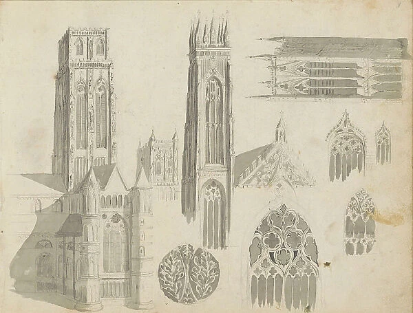 Church towers and tracery, 1822-1893. Creator: Willem Troost II