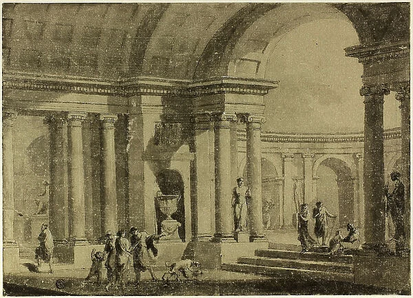 Classical Portico with Figures in Ancient Dress, n.d. Creators: Antonio Zucchi, Hubert Robert
