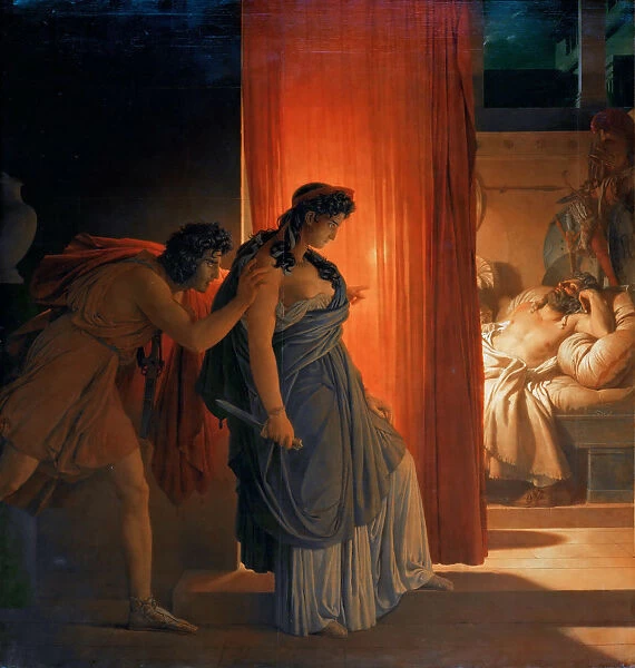 Clytemnestra hesitates before killing the sleeping Agamemnon. Artist: Guerin, Pierre Narcisse, Baron (1774-1833)