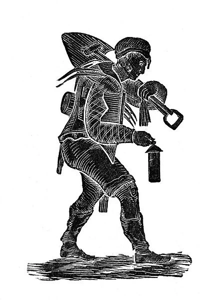 The coal miner carrying his tools and safety his lamp, 1890