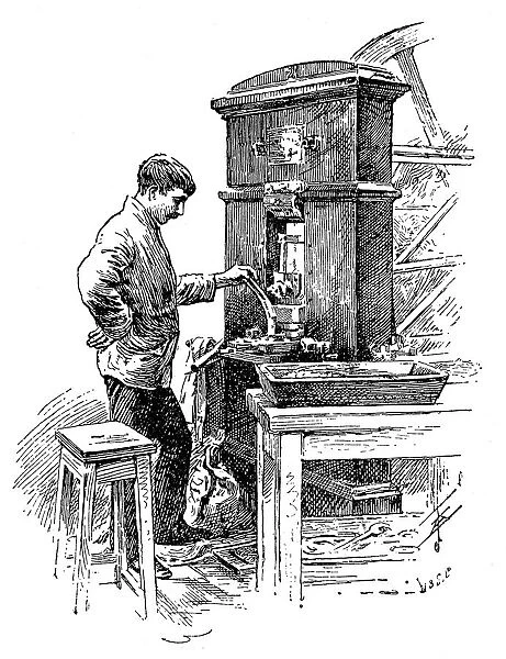 Coining press at the Royal Mint, London, 1891
