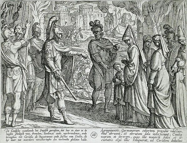 Cologne Troops Bring Civilis Wife and Sister to Cerialis, Publshed 1612. Creator: Antonio Tempesta