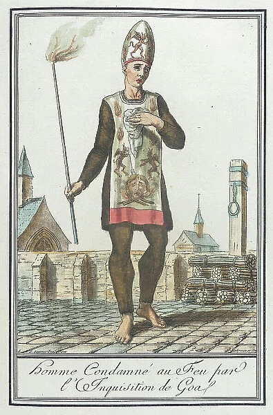 Costumes de Différents Pays, Homme Condamné au Feu par l'Inquisition de Goa, c1797. Creators: Jacques Grasset de Saint-Sauveur, LF Labrousse