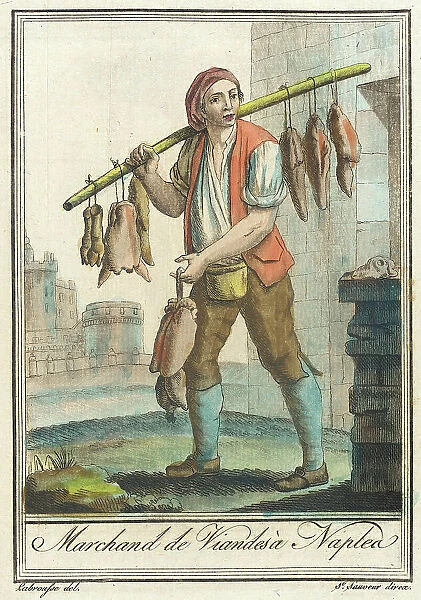 Costumes de Différents Pays, Marchand de Viandesà Naplea, c1797. Creators: Jacques Grasset de Saint-Sauveur, LF Labrousse