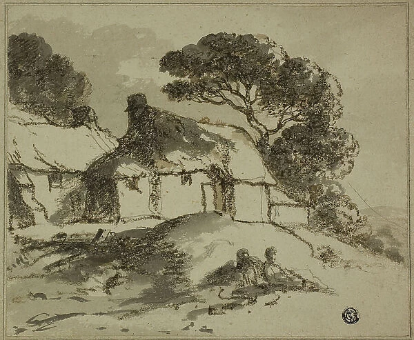 Cottages and Trees on Hillside, n.d. Creator: Thomas Monro