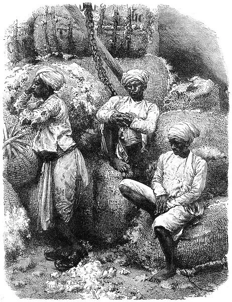 A cotton market in Bombay, India, 19th century