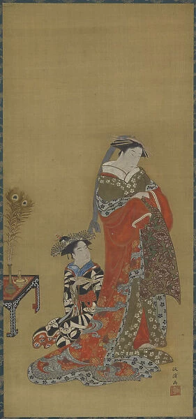 A Courtesan and attendant, late 18th-early 19th century. Creator: Kitao Masanobu