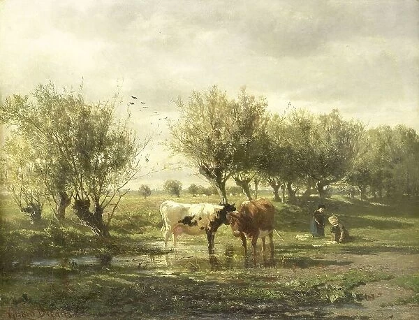Cows at a pond, 1860-1865. Creator: Gerard Bilders