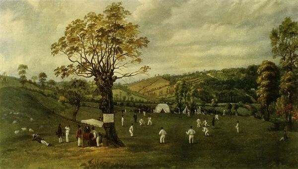 Cricket Match Between Nottingham and Leicester, c. 1829, (1947). Creator: Unknown
