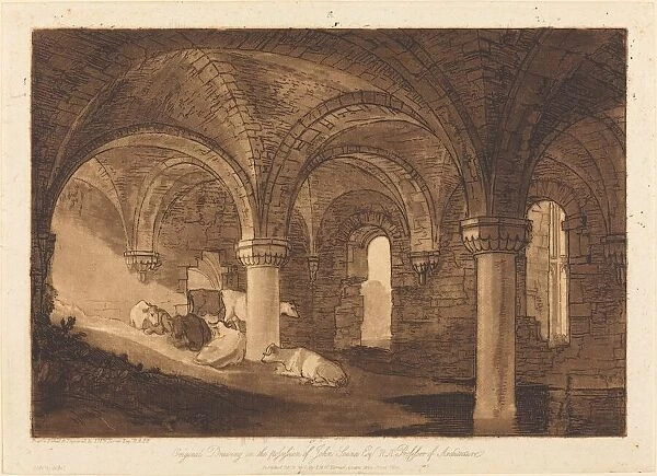 Crypt of Kirkstall Abbey, published 1812. Creator: JMW Turner
