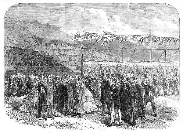 Cutting the first turf of the Carnarvon and Llanberis Railway, 1864. Creator: Unknown