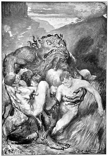 The Daemon of evil, with his fierce ravening, greedily grasped them, 1910. Artist