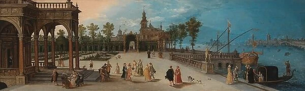 Dancing Party in the Forecourt of an Imaginary Palace with a Capriccio View of Venice in the Distanc Creator: Anon