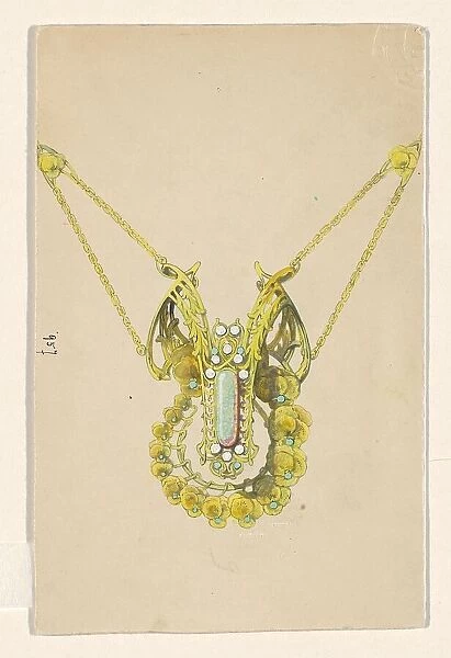 Design for a pendant with violets, enamelled gold with an opal, c.1905. Creator: Paul Louchet