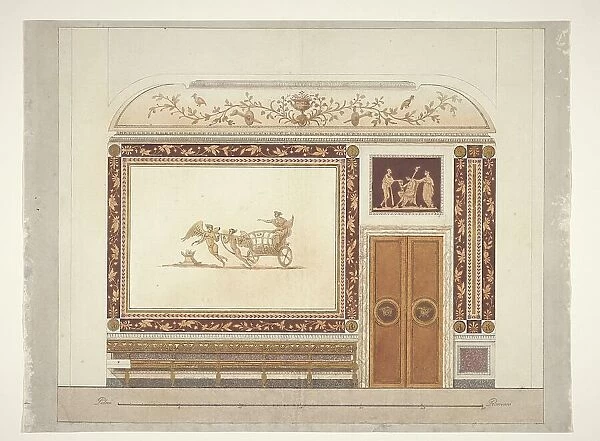 Design for a room wall in Etruscan style with a sofa, 1790-1795. Creator: Anon