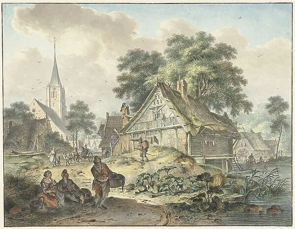 Dilapidated house and village church, 1777. Creator: Hendrik Meijer